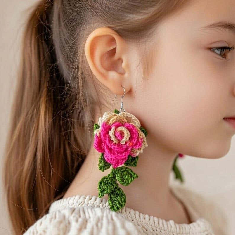 Crochet 3D Flower Earrings Pattern – Jewelry PDF + Video Tutorial
