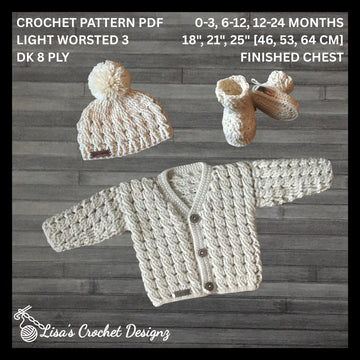 Caleb Baby Cardigan Hat and Booties Set
