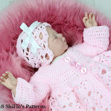 Crochet Pattern For Baby Matinee Jacket , Dress, Hat and Booties #291