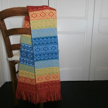 Rainbow double-knitted scarf and stranded colourwork hat