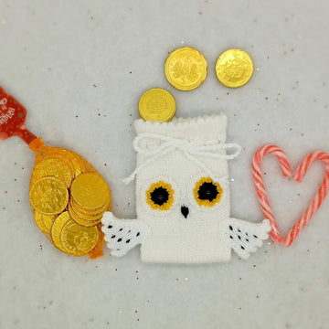 Harry Potter PDF Wizard knitting pattern Chocolate Coin Bag EASY Snowy Owl House Colours Jewellery Potion Pouch