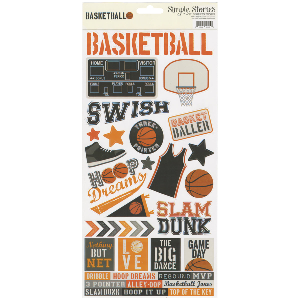 Simple Stories Simple Sets Basketball Cardstock Stickers 6"X12" - 302962
