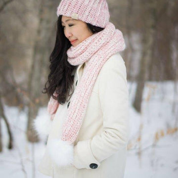 Snow Puff Ribbed Beanie & Scarf