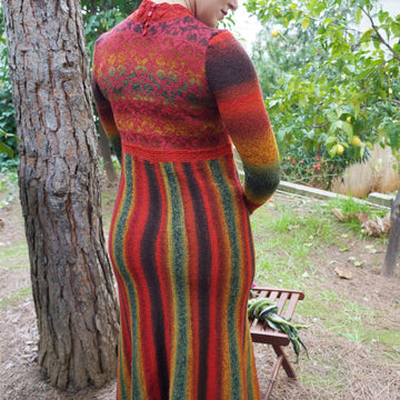 Maxi dress with stripes and colorwork