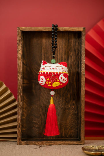 Auspicious Animals - Red Fortune Cat Pendant