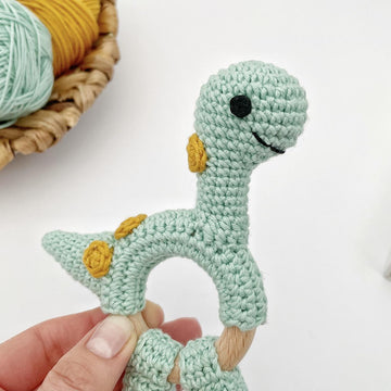 Dinosaur Brontosaurus baby rattle toy crochet pattern amigurumi