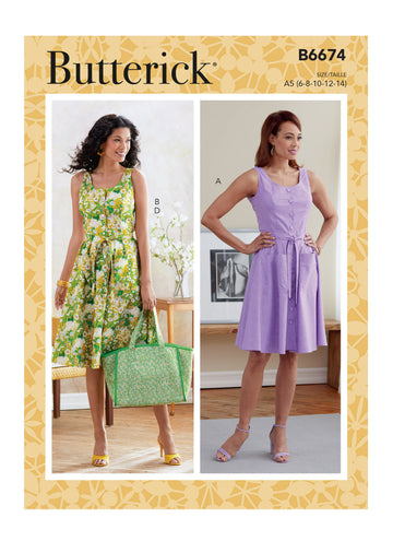 Butterick Misses' Dress, Sash and Bag B6674 - Sewing Pattern