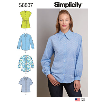 Simplicity S8837 Misses / Miss Petite Collared Shirt - Sewing Pattern