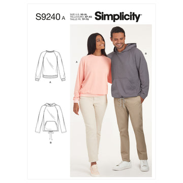 Simplicity Unisex Raglan Pullover Shirts S9240 - Paper Pattern, Size A (XS-S-M-L-XL)