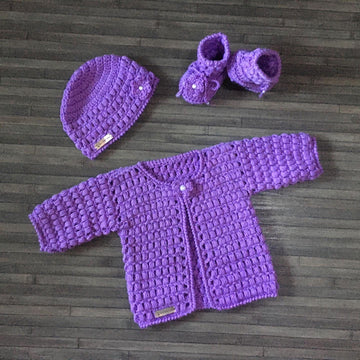 Beth Baby Cardigan Hat and Booties Set