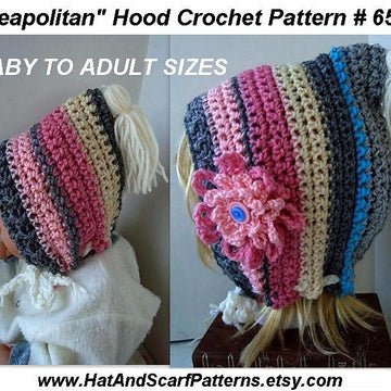 652 CROCHET HOOD, NEAPOLITAN, baby to adult
