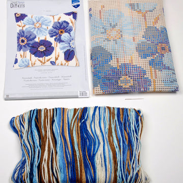 Vervaco Blue Flowers Cushion Front Chunky Cross Stitch Kit - 40cm x 40cm