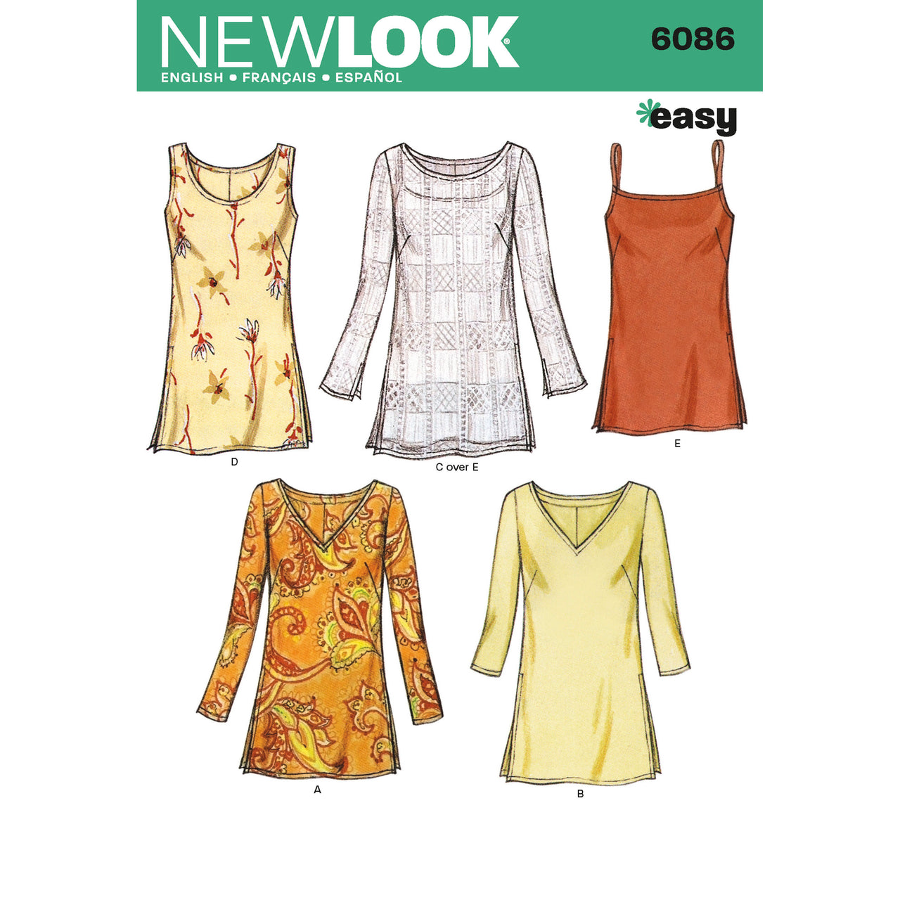 New Look Misses' Tops 6086 - Paper Pattern, Size A (10 12 14 16 18 20 22)