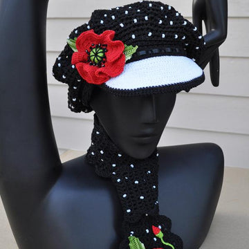 Polka Dots Crocheted Cap & Poppy Pin