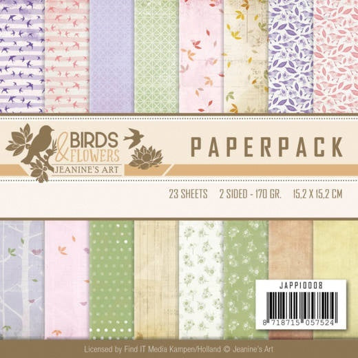 Find It Trading Jeanine's Art Paper Pack 6"X6" 23/Pkg - Birds & Flowers, Double-Sided Designs