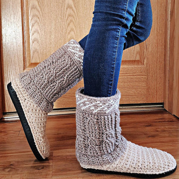 Cable Crochet Slipper Boots