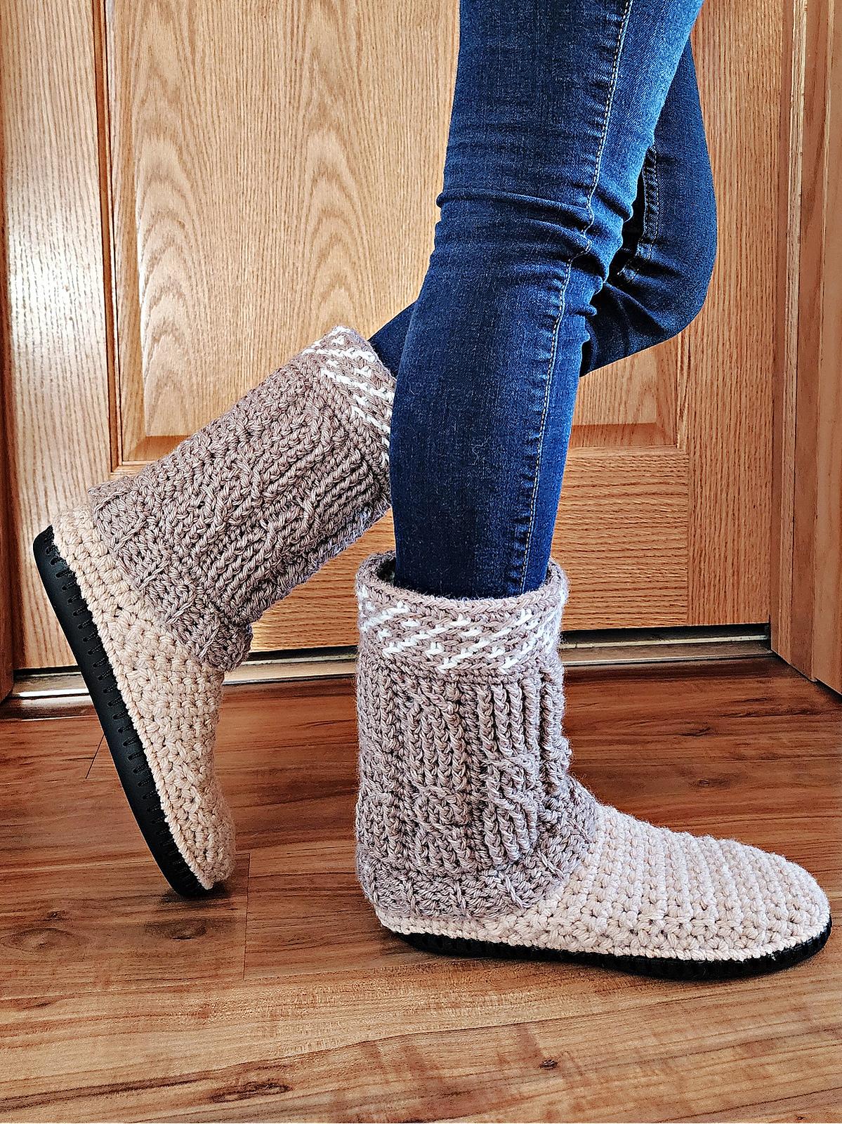 Cable Crochet Slipper Boots