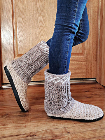 Cable Crochet Slipper Boots
