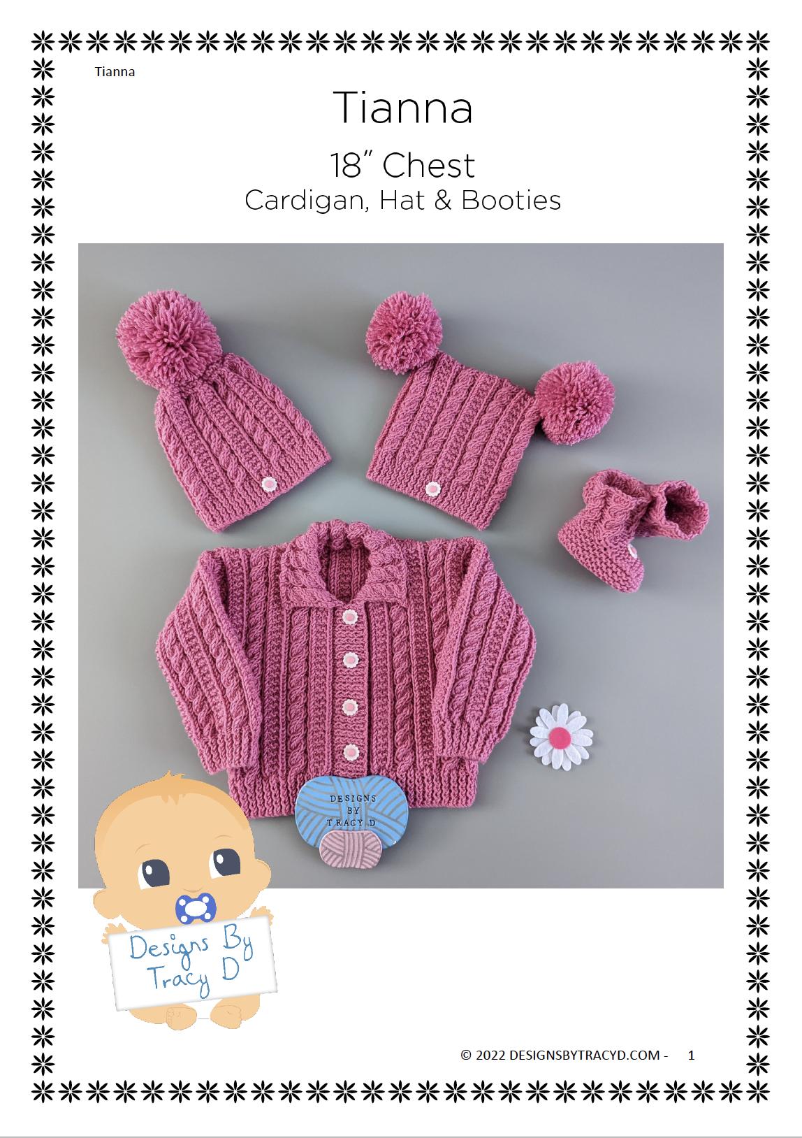Tianna Baby Cardigan, hat and booties 18" chest size