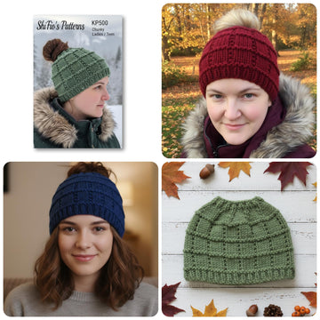 Knitting pattern ladies messy bun hat #500