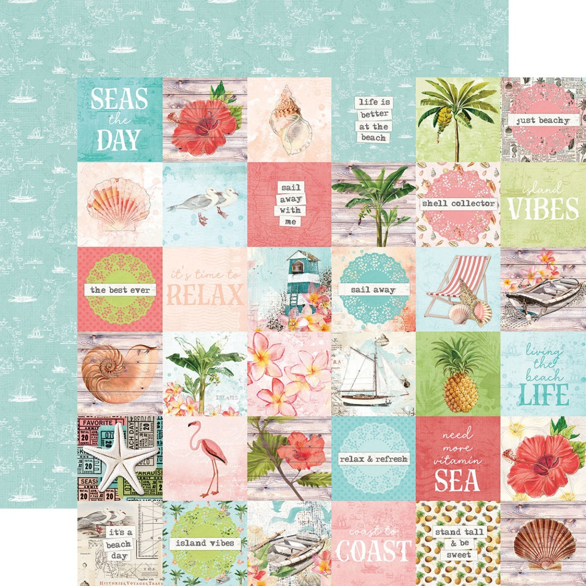 Simple Stories Simple Vintage Coastal Double-Sided Cardstock 12"X12" 25/Pkg - 2"X2" Elements