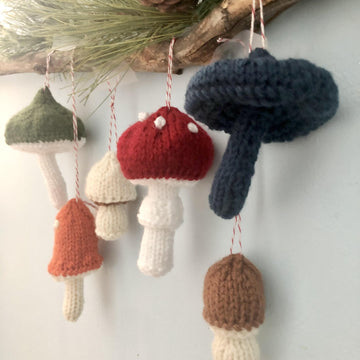 Knit Mushroom Christmas Ornaments