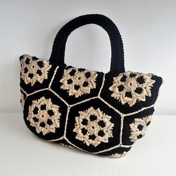 Crochet Light Beige Black Bag