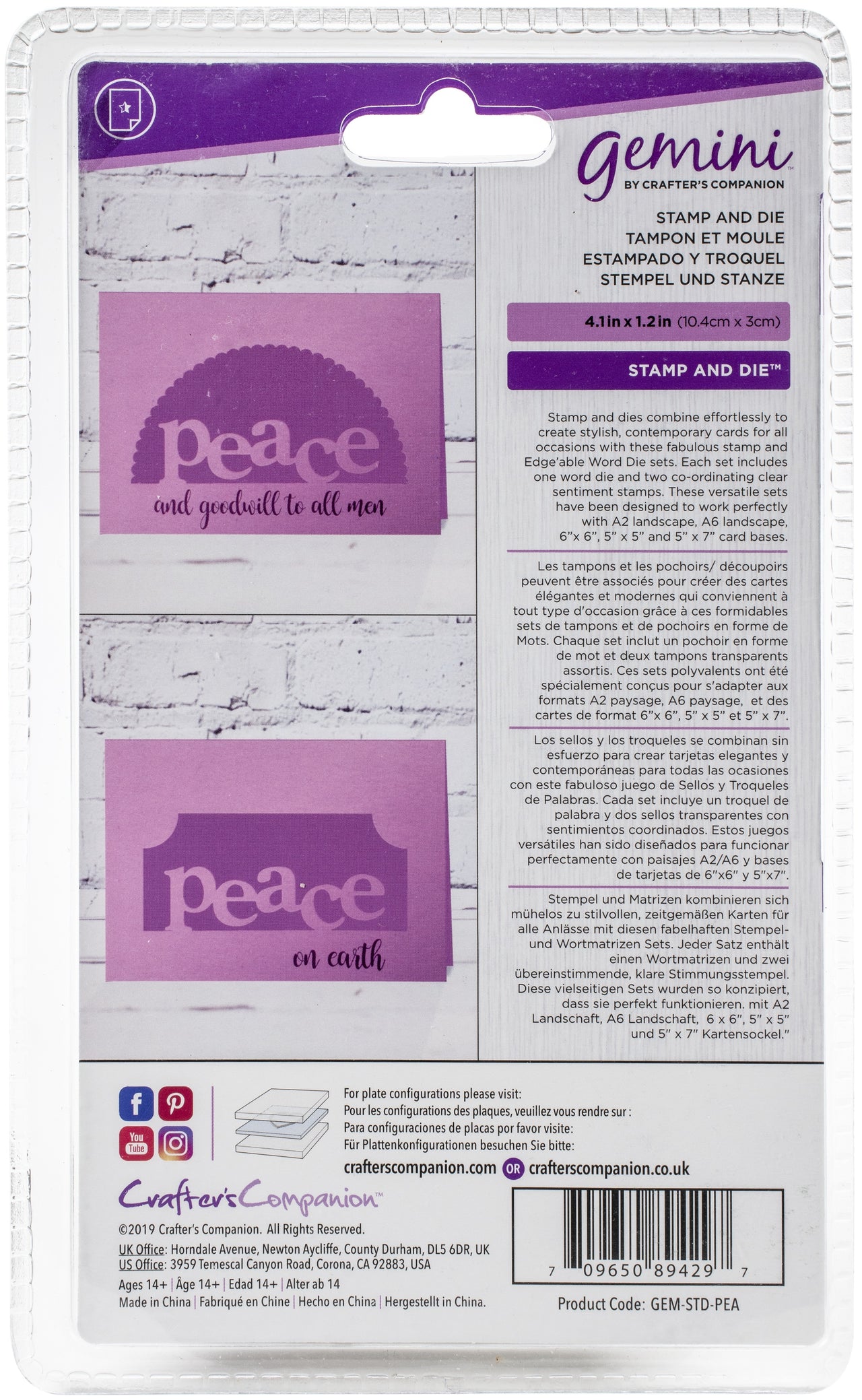 Crafter's Companion Gemini Word Edge'Ables Stamp & Die - Peace