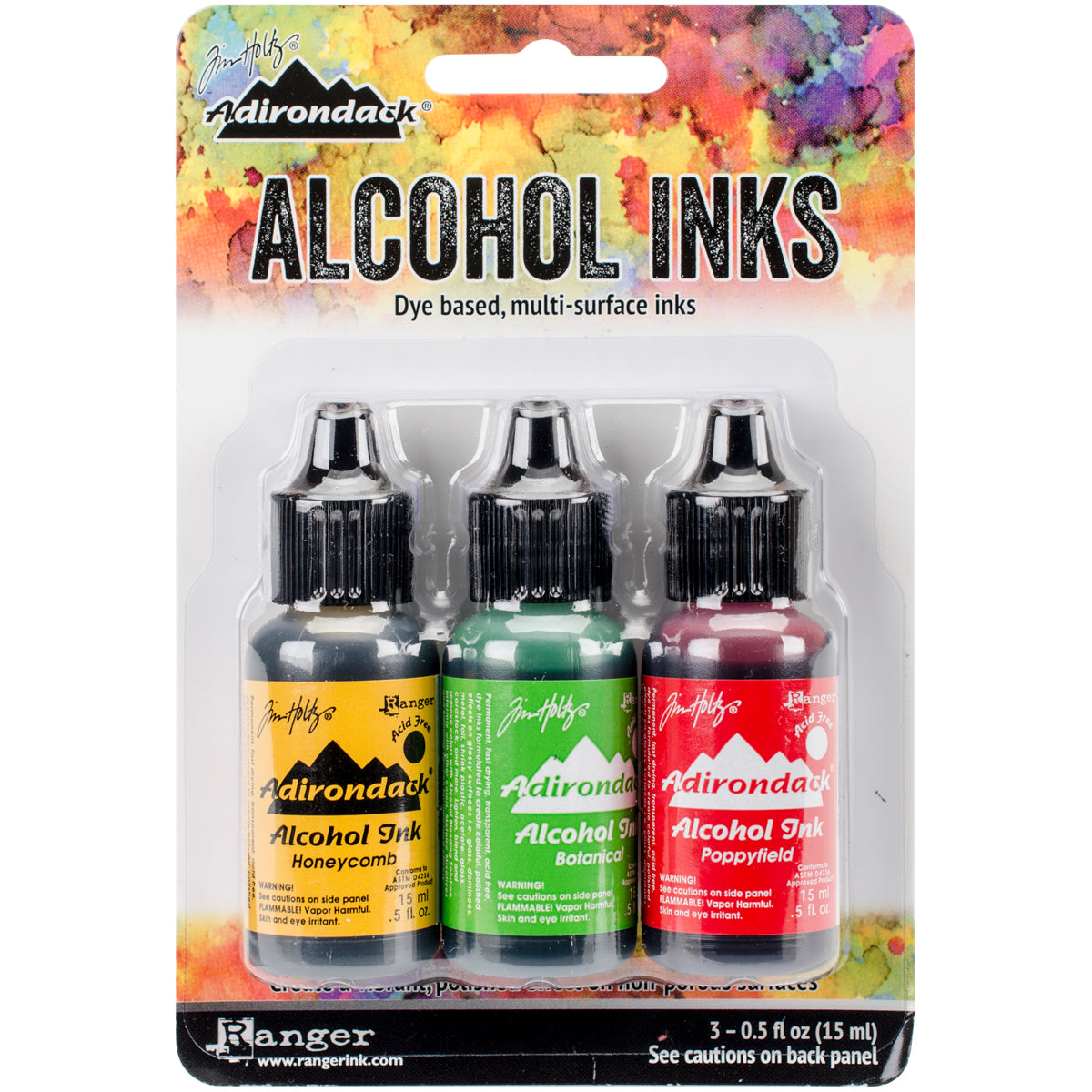 Ranger Tim Holtz Alcohol Ink .5oz 3/Pkg - Conservatory-Honeycmb/Botanical/Poppyfld