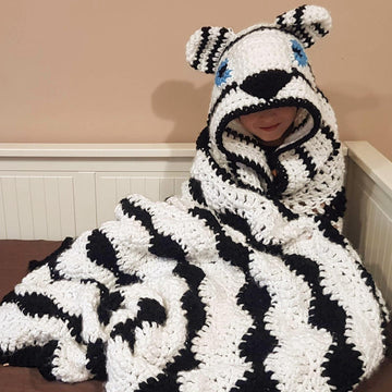 Crochet Snow Tiger Hooded Blanket