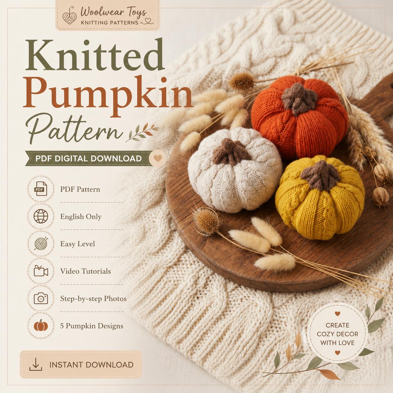 Cozy cable pumpkins. Knitted Pumpkin Pattern.