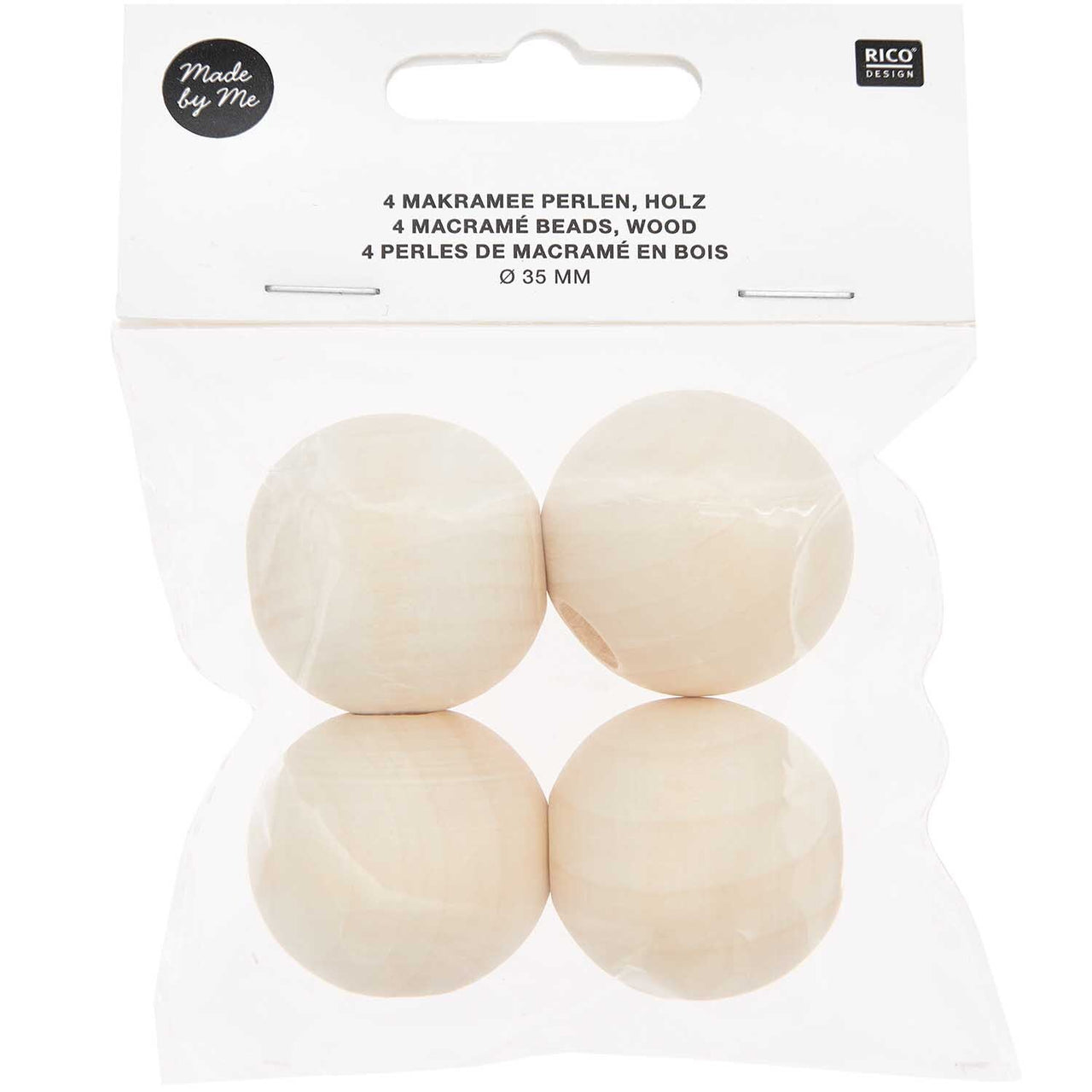 Rico Design Macramé Beads Wood Natural 4 Pcs - 95x100x35mm