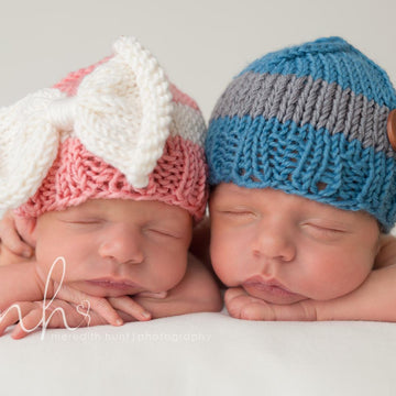 Big Bow and Color Block Knit Hats