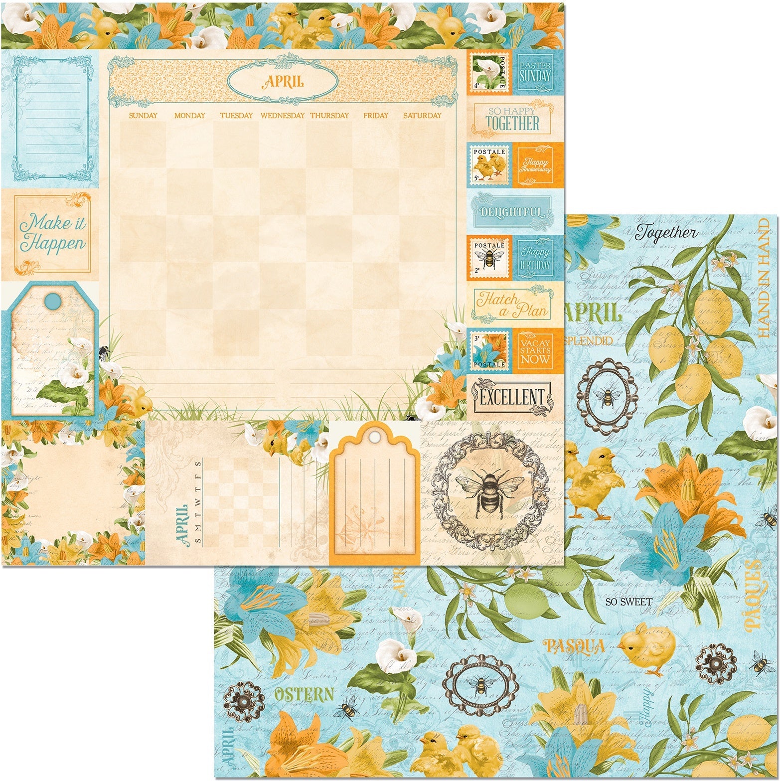 American Crafts Time & Place Double-Sided Cardstock 12"X12" - April