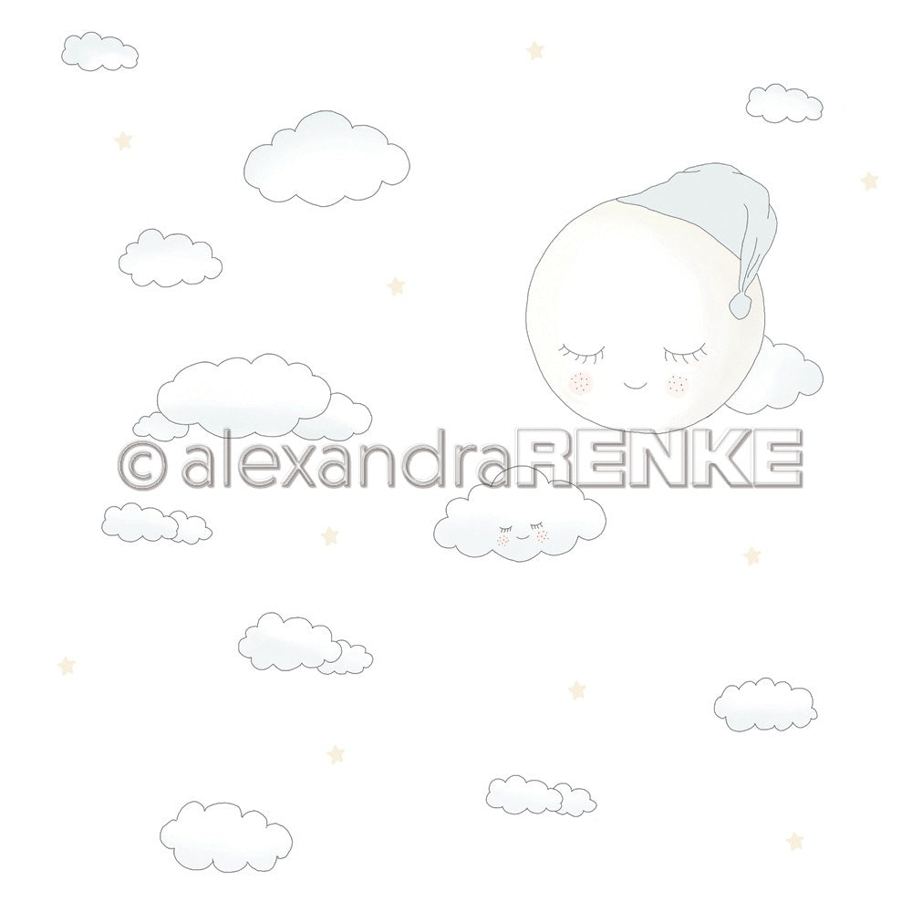 Alexandra Renke Baby In Clouds Design Paper 12"X12" 25/Pkg - Baby Sleeping Moon