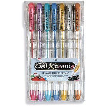 Yasutomo Gel Xtreme Metallic Pens .7mm 7/Pkg - Blue, Green, Gold, Pink, Silver, Purple