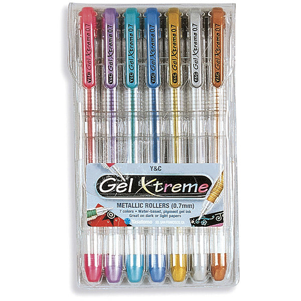 Yasutomo Gel Xtreme Metallic Pens .7mm 7/Pkg - Blue, Green, Gold, Pink, Silver, Purple