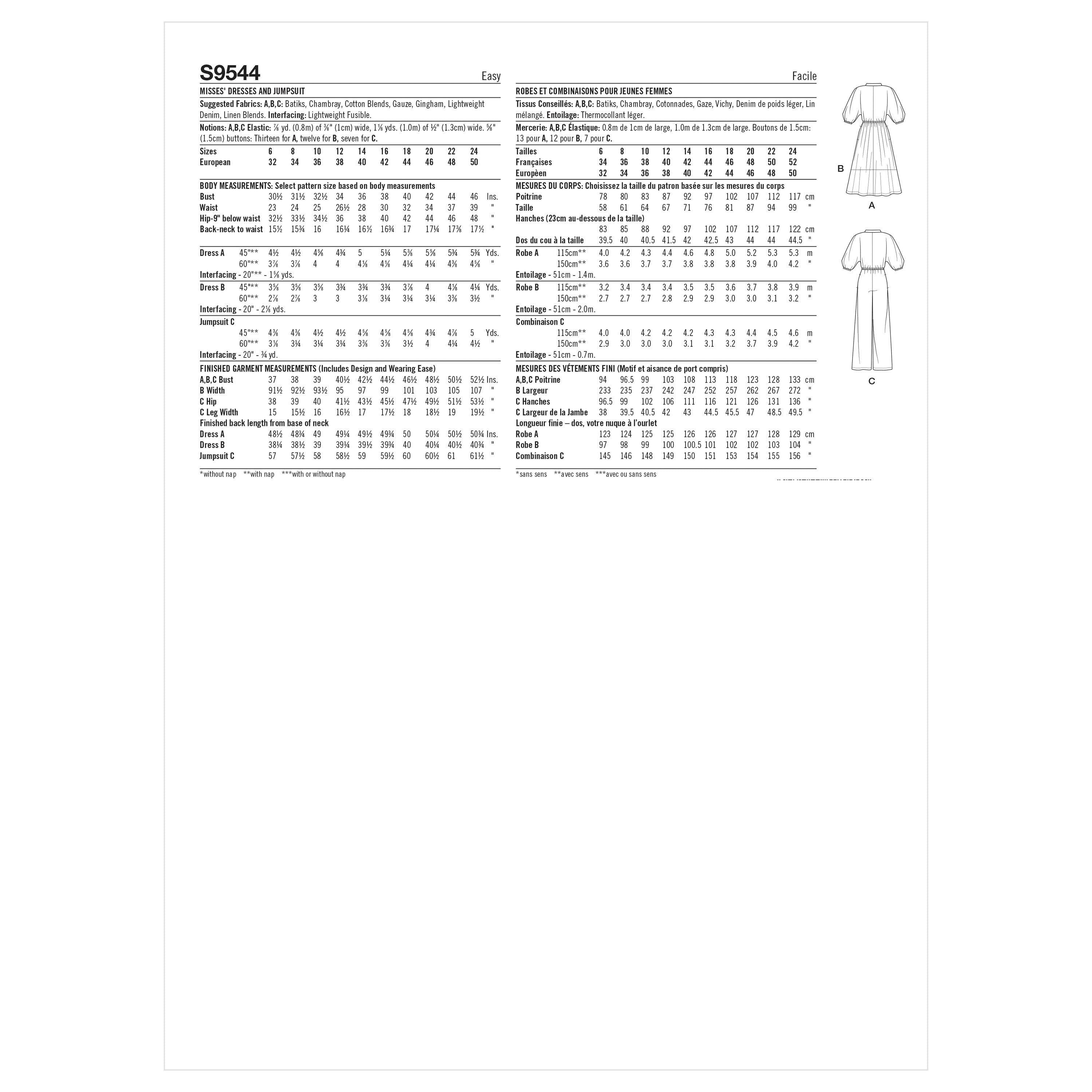 Simplicity Misses' Dresses and Jumpsuit S9544 - Sewing Pattern