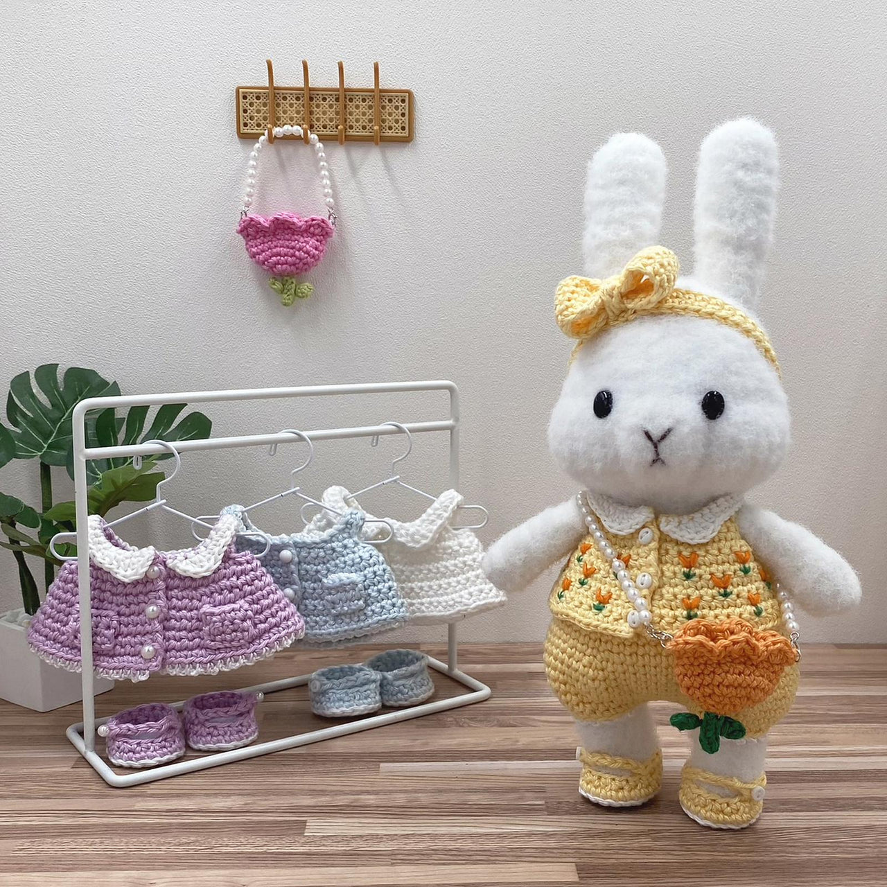 Dress-up Bunny Amigurumi Tulip Outfit set crochet pattern # DUBA-01.02 | cute rabbit crochet toy, crochet plushie, removable clothes doll