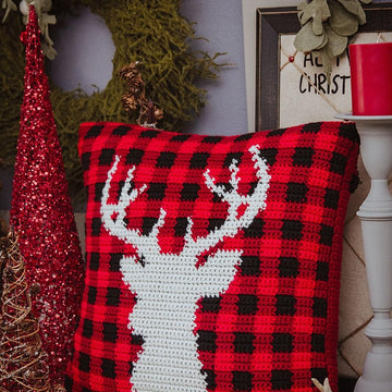 Farmhouse Plaid Deer Pillow Cover