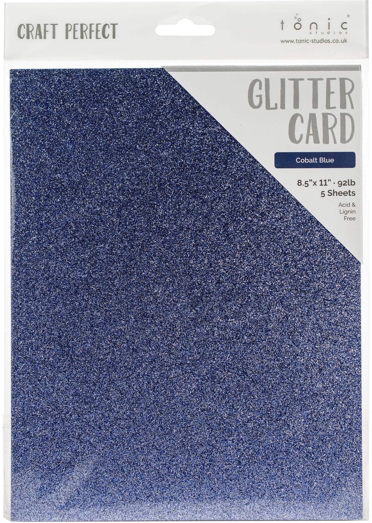 Tonic Studios Craft Perfect Glitter Cardstock 8.5"X11" 5/Pkg - Cobalt Blue