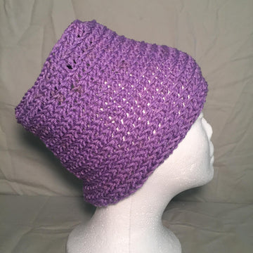 Crocheted Purple Spiral Messy Bun Hat