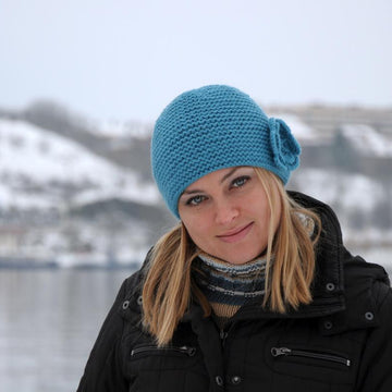 Malin knit hat with crochet flower