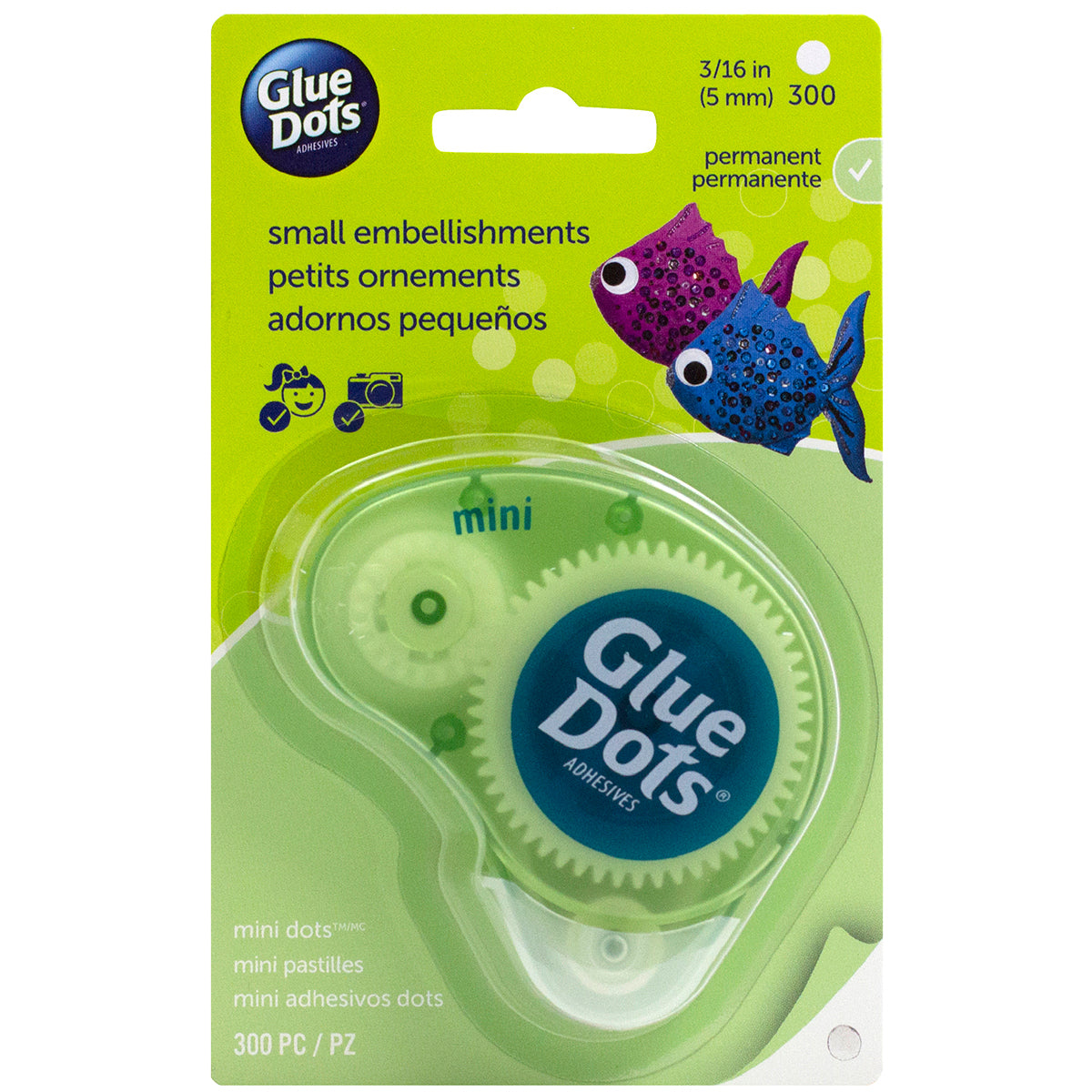 Glue Dots Clear Dot Disposable Dispenser - Mini .1875" 300/Pkg