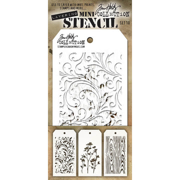 Stampers Anonymous Tim Holtz Mini Layered Stencil Set 3/Pkg - Set #10