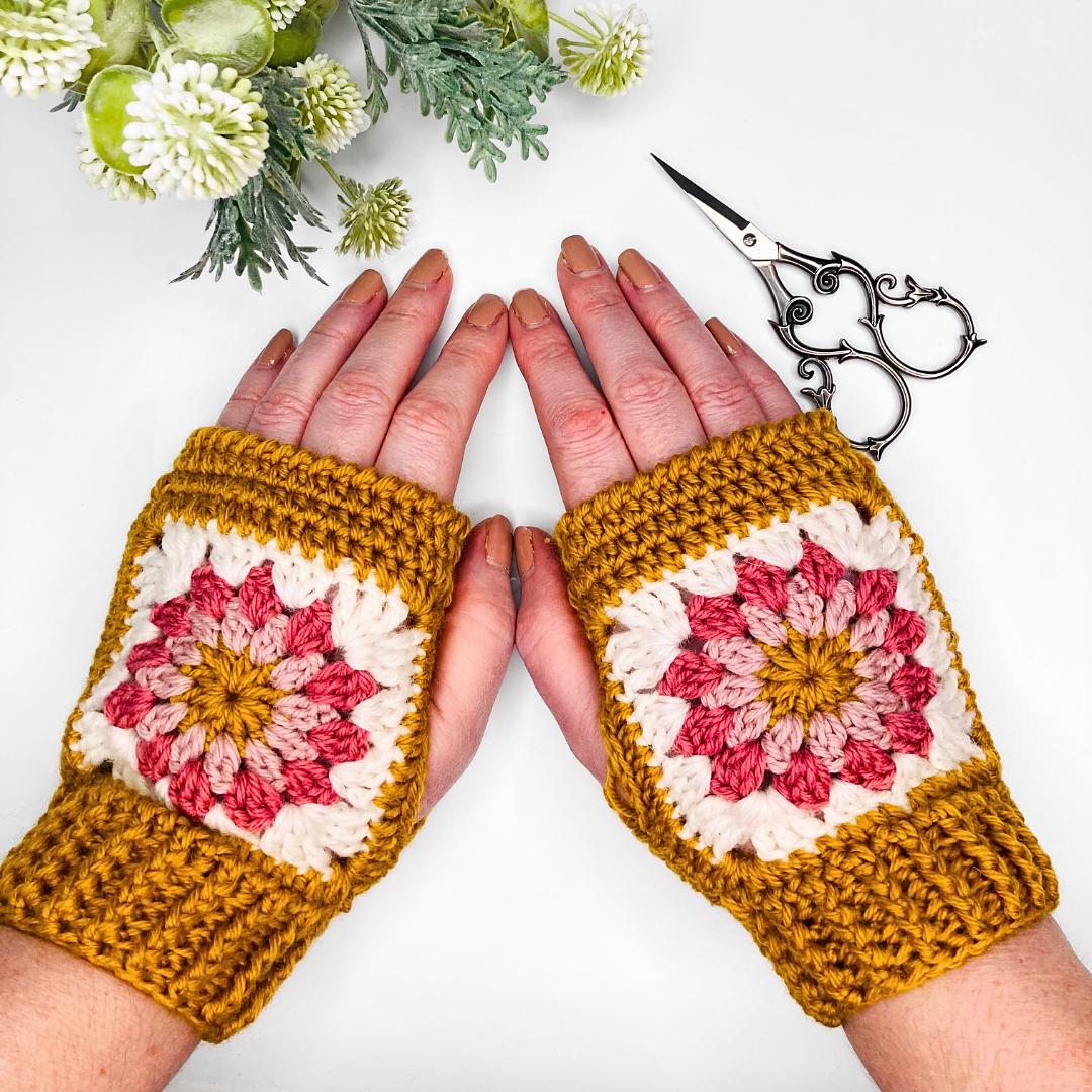 Granny Flower Fingerless Gloves