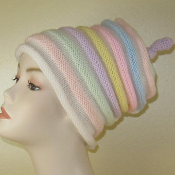 Candy Stripe Roll Brim Beehive Topknot Slouch
