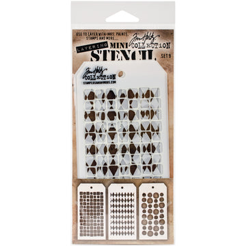 Stampers Anonymous Tim Holtz Mini Layered Stencil Set 3/Pkg - Set #9