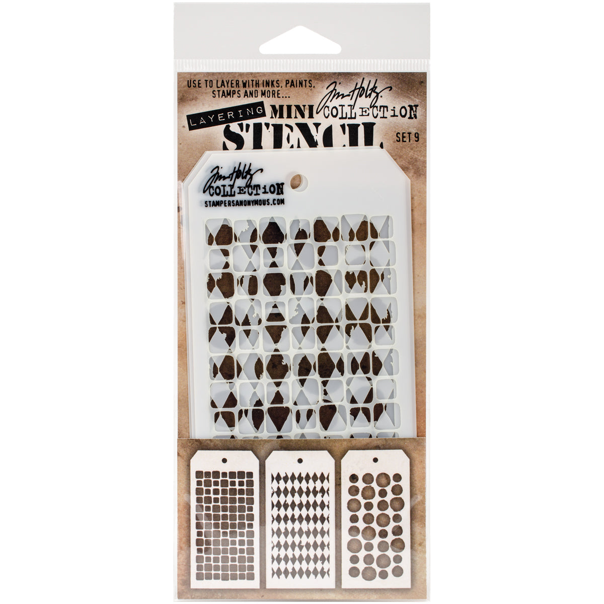 Stampers Anonymous Tim Holtz Mini Layered Stencil Set 3/Pkg - Set #9