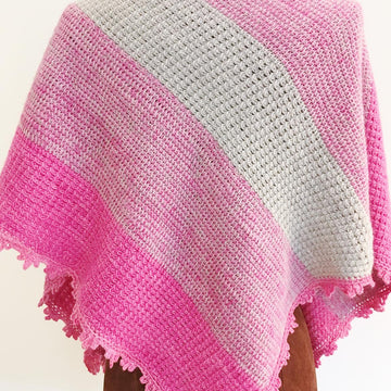 Pink and Grey Striped Shawl